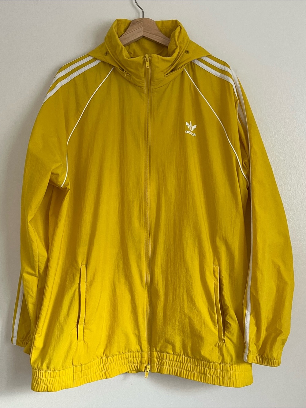 Adidas Originals Yellow Hooded Zipper Pockets Windbreaker size XL